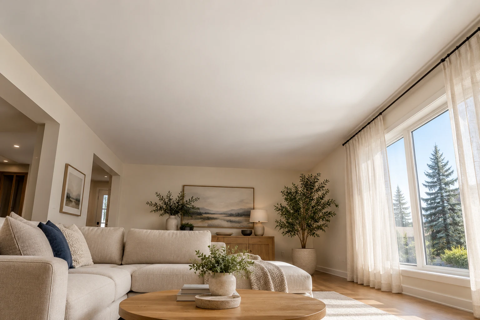 AI-generated room preview with a smooth ceiling
