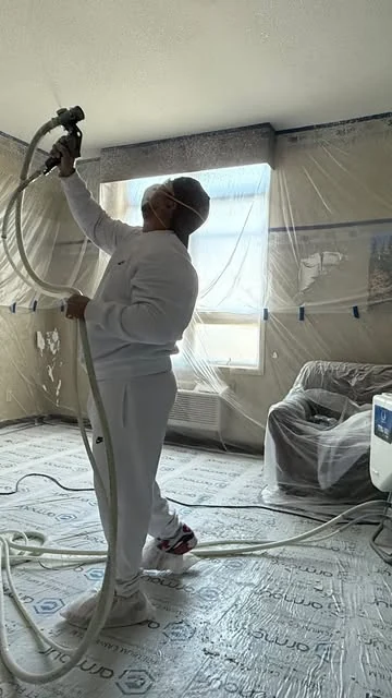 Ceiling texture application in a protected room.